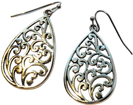 Whispers of Elegance: Silver Filigree Teardrop Earrings
